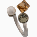 Women’s Silver Plated Geometric Stone Ring with Crystal & Imitation Pearl | shoucka