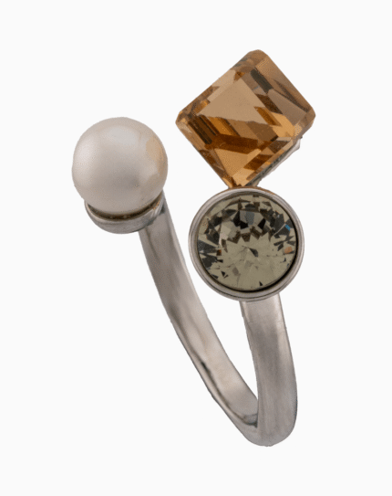 Women’s Silver Plated Geometric Stone Ring with Crystal & Imitation Pearl | shoucka