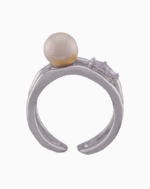 Women’s Silver Plated Open Ring with Faux Pearl & Heart-Shaped Crystal | shoucka