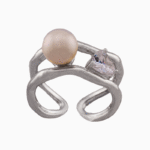 Women’s Silver Plated Open Ring with Faux Pearl & Heart-Shaped Crystal | shoucka