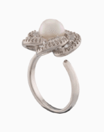 Women’s Silver Plated Floral Ring with Pearl & Crystal Stones | shoucka