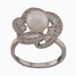 Women’s Silver Plated Floral Ring with Pearl & Crystal Stones | shoucka