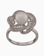 Women’s Silver Plated Floral Ring with Pearl & Crystal Stones | shoucka