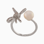 shoucka Libelle Rhodium-Plated Dragonfly & Pearl Open Ring