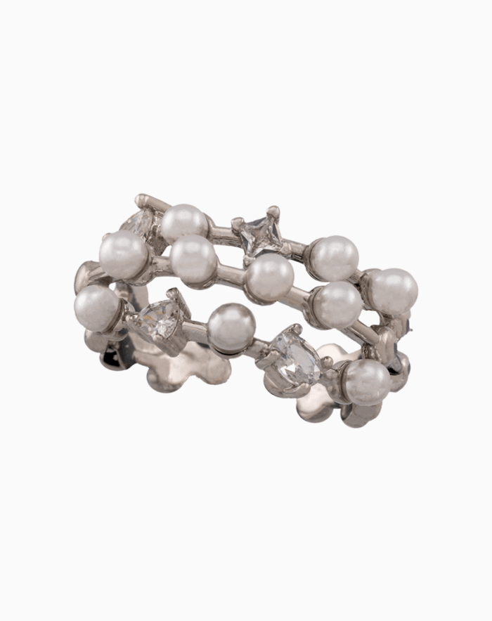 shoucka Pearl Vine Crystal Open Ring | Delicate Silver-Plated