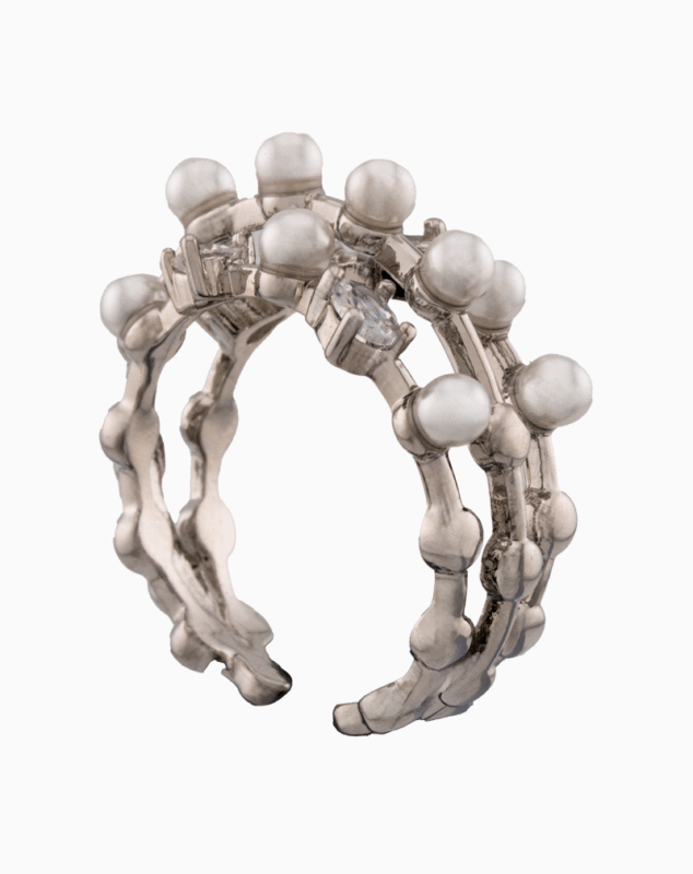 shoucka Pearl Vine Crystal Open Ring | Delicate Silver-Plated