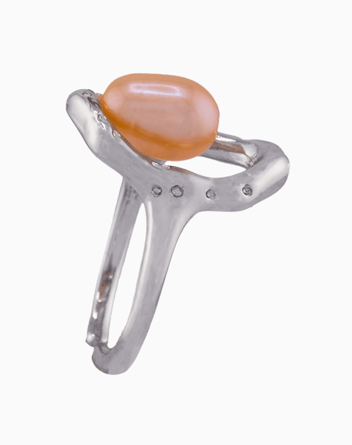 Women’s Silver Modern Ring with Oval Pink Pearl | shoucka