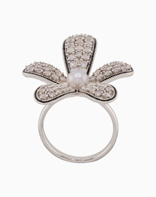 shoucka Coco Blossom Statement Flower Ring | Silver & Pearl
