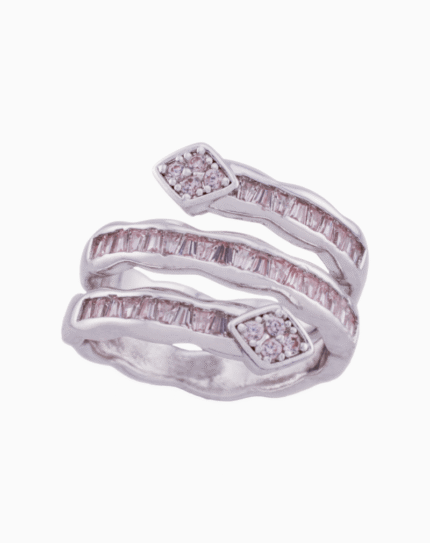 shoucka Baguette Spiral Wrap Ring | Silver-Tone (Rhodium Plated)