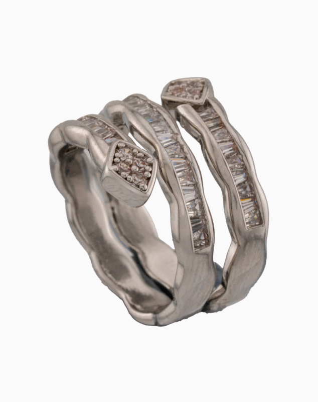 shoucka Baguette Spiral Wrap Ring | Silver-Tone (Rhodium Plated)