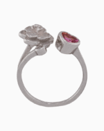 shoucka Rose & Pink Heart Open Ring | Rhodium-Plated Enamel Jewelry