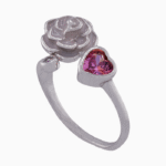 shoucka Rose & Pink Heart Open Ring | Rhodium-Plated Enamel Jewelry
