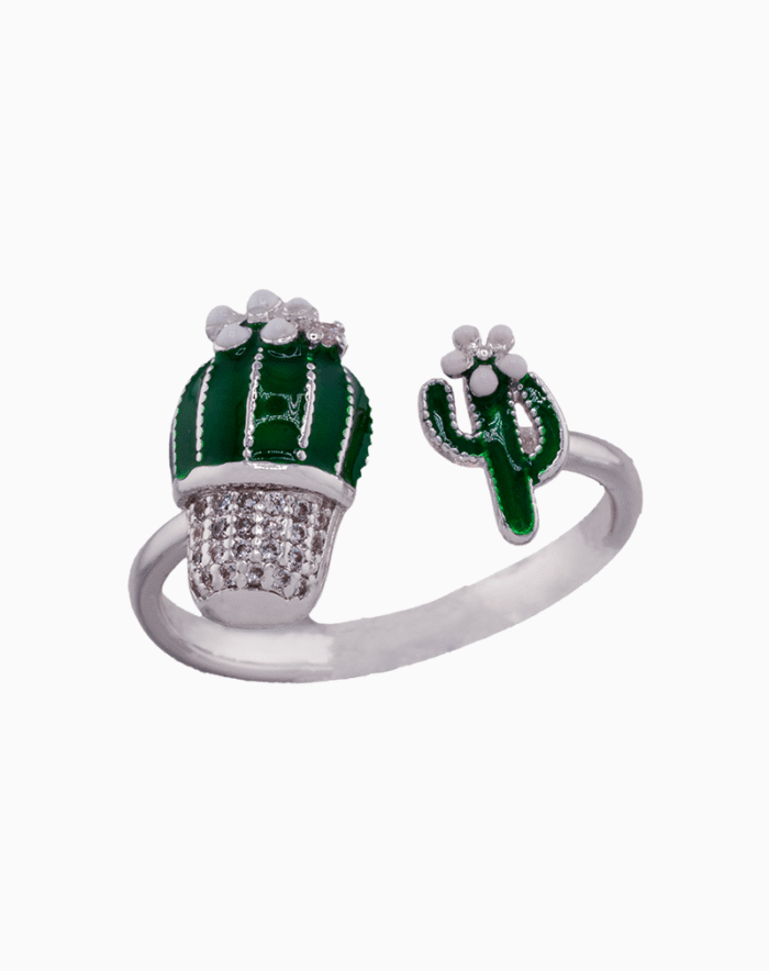 shoucka Funky Cactus Enamel Open Ring | Silver-Tone & Adjustable