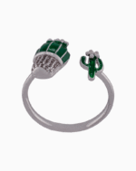 shoucka Funky Cactus Enamel Open Ring | Silver-Tone & Adjustable