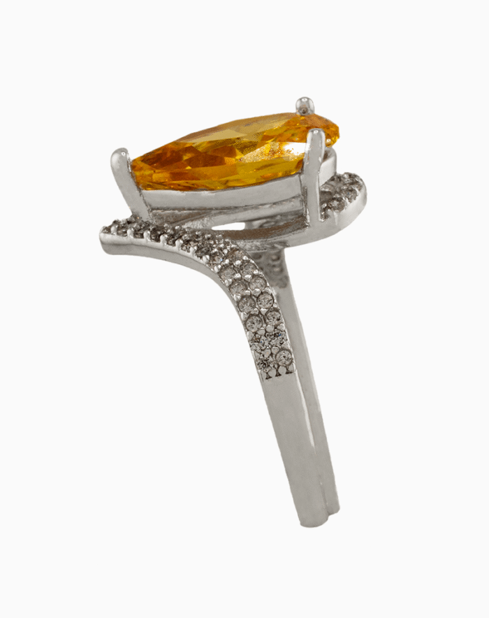RIWSVCXX02000034-1 shoucka Modern Yellow Pear Cut Solitaire Ring | Silver-Plated & Adjustable