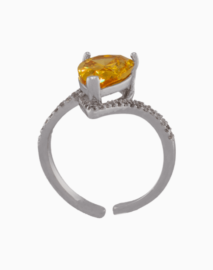 shoucka Modern Yellow Pear Cut Solitaire Ring | Silver-Plated & Adjustable