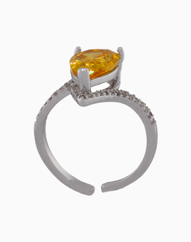 shoucka Modern Yellow Pear Cut Solitaire Ring | Silver-Plated & Adjustable