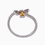 shoucka Bee Design Ring | Silver-Tone with Yellow Stone & Crystals