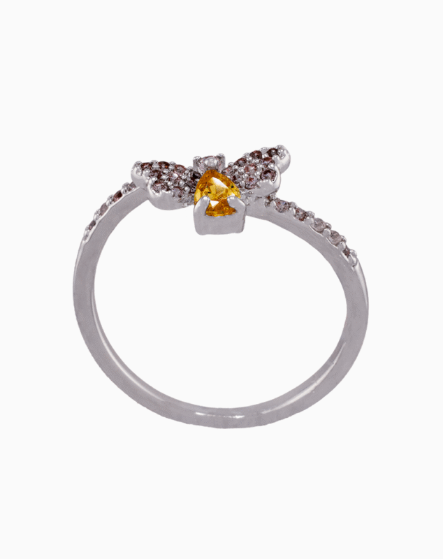 shoucka Bee Design Ring | Silver-Tone with Yellow Stone & Crystals