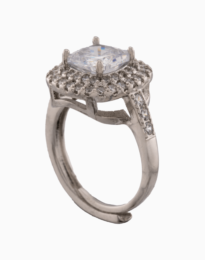 RIWSVCXX02000045-1 shoucka Bridal Double Halo Ring | Silver-Tone Crystal Cushion Cut