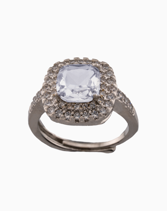 shoucka Bridal Double Halo Ring | Silver-Tone Crystal Cushion Cut