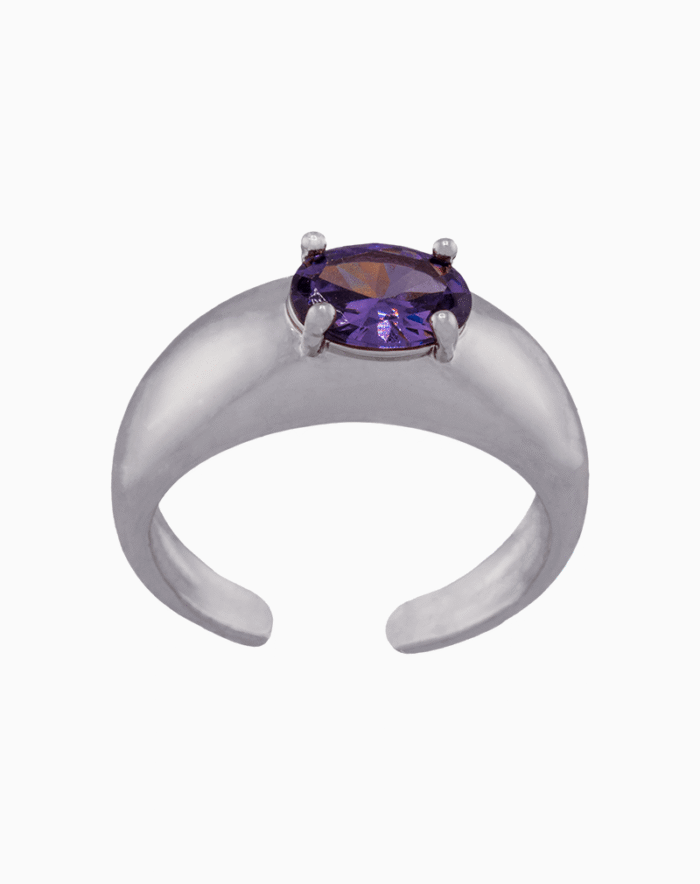 RIWSVCXX03000035-1 shoucka Modern Dome Ring | Matte Silver & Purple Stone