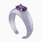 shoucka Modern Dome Ring | Matte Silver & Purple Stone