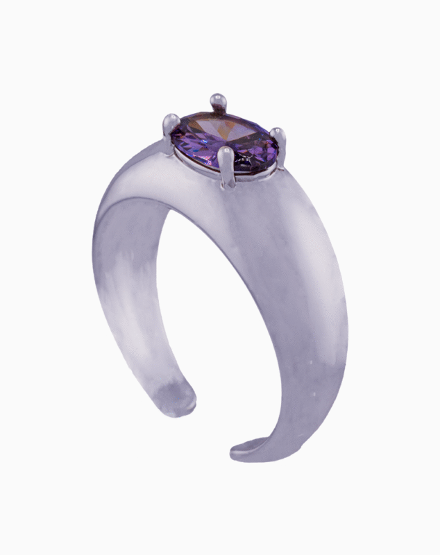 shoucka Modern Dome Ring | Matte Silver & Purple Stone