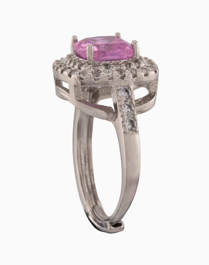 shoucka Pink Cushion Cut Double Halo Ring | Silver-Tone Adjustable