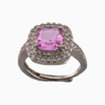 shoucka Pink Cushion Cut Double Halo Ring | Silver-Tone Adjustable