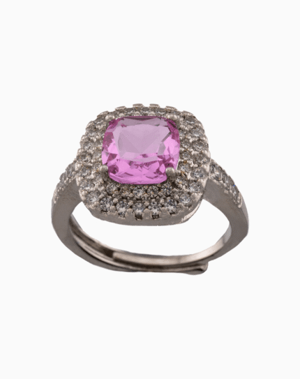 shoucka Pink Cushion Cut Double Halo Ring | Silver-Tone Adjustable