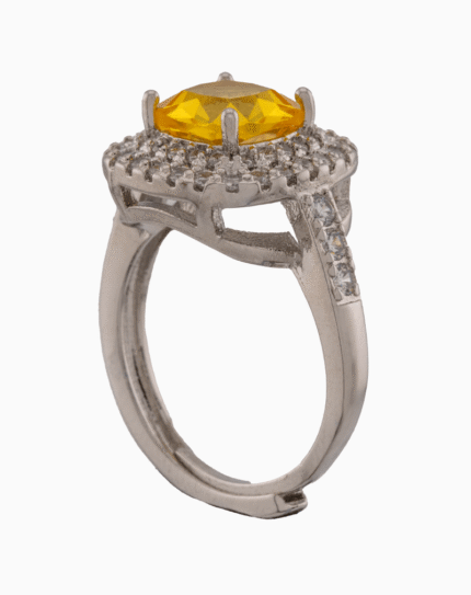 shoucka Yellow Cushion Cut Double Halo Ring | Silver-Tone Adjustable