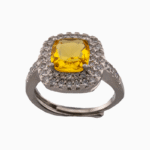 shoucka Yellow Cushion Cut Double Halo Ring | Silver-Tone Adjustable