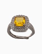 shoucka Yellow Cushion Cut Double Halo Ring | Silver-Tone Adjustable