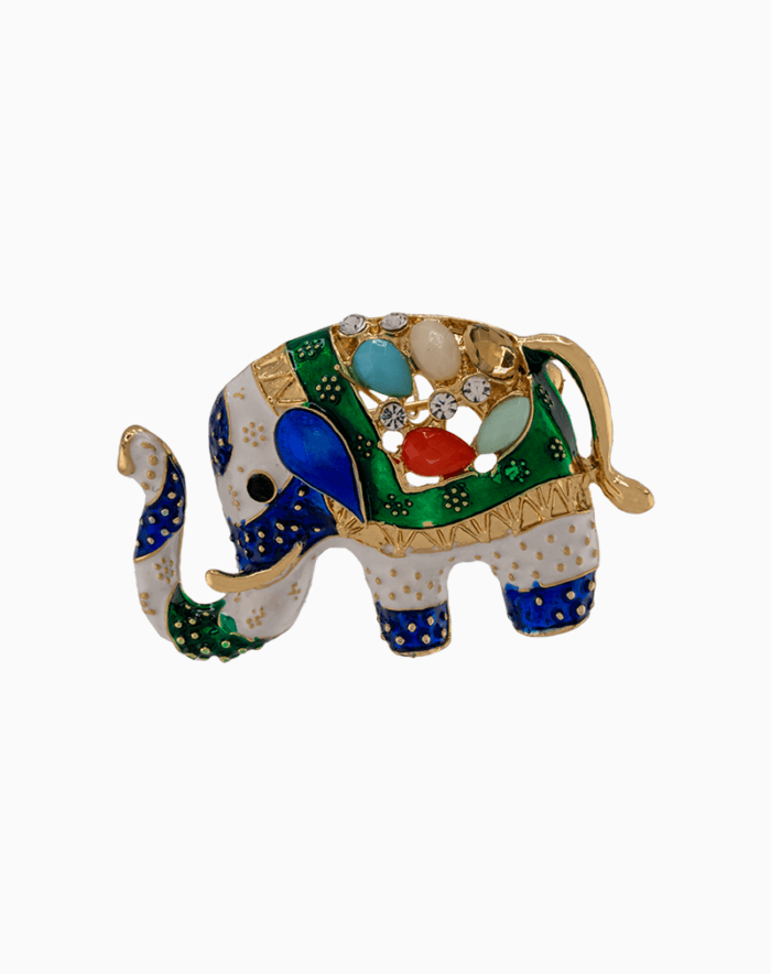 سنجاق سینه شوکا طرح فیل میناکاری شده (آبی و سبز) - Image 3