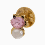 Shoucka Cute Cat Lapel Pin | Crystal & Pearl Gold-Tone Badge