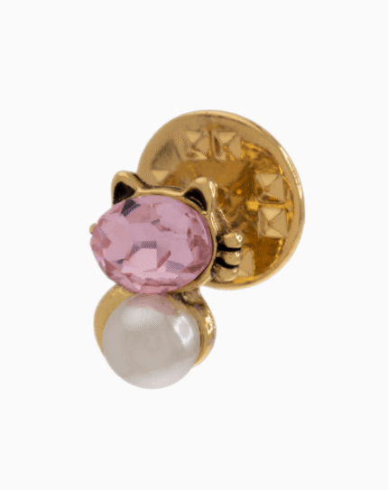 Shoucka Cute Cat Lapel Pin | Crystal & Pearl Gold-Tone Badge
