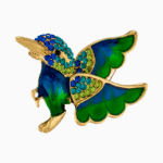 سنجاق سینه (و آویز) شوکا طرح پرنده میناکاری و نگین‌دار