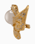 `Shooka Gold-Tone Pearl & Crystal Ribbon Brooch