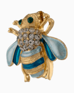 سنجاق سینه شوکا طرح زنبور با میناکاری آبی و نگین سبز - Image 2