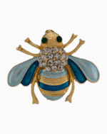 سنجاق سینه شوکا طرح زنبور با میناکاری آبی و نگین سبز