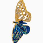 `Shooka Blue Enamel & Crystal Butterfly Brooch