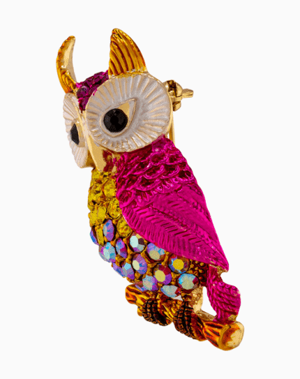 `Shooka Vibrant Owl Brooch in Fuchsia & Yellow