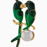 `Shooka Dark Green Love Birds Brooch