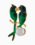 `Shooka Dark Green Love Birds Brooch