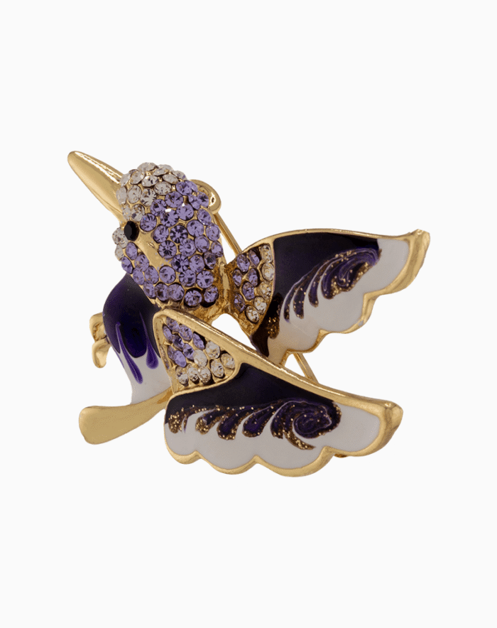 سنجاق سینه و آویز شوکا طرح پرنده با میناکاری بنفش و سفید - Image 2