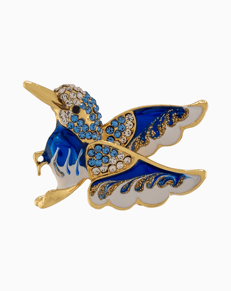 BHWGOCXX04000013 `Shooka Blue & White Bird Brooch Pendant