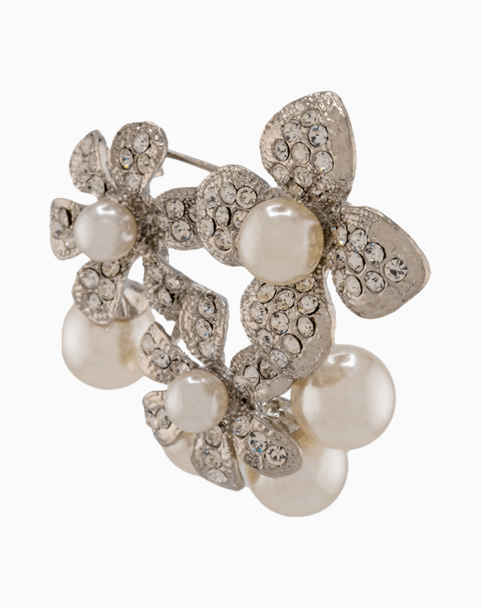 BHWSVCXX02000011-1 `Shooka Silver-Tone Pearl & Crystal Flower Brooch