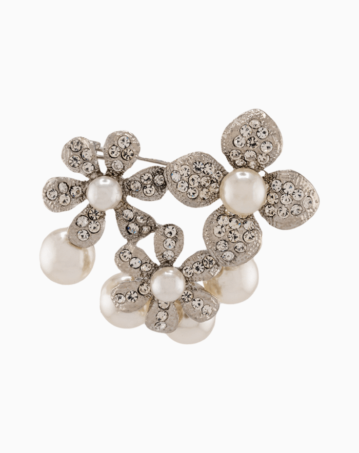 `Shooka Silver-Tone Pearl & Crystal Flower Brooch