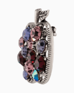 Shooka Antique Silver Apple Brooch with Purple & Pink Crystals